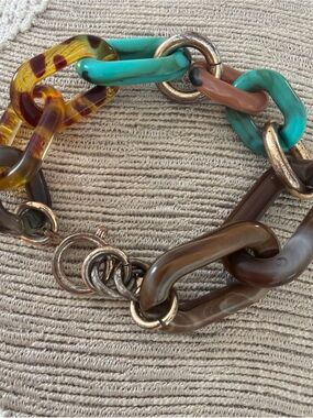 Serafina Anthropologie Resin Link Bracelet Tortoiseshell Turquoise *READ*